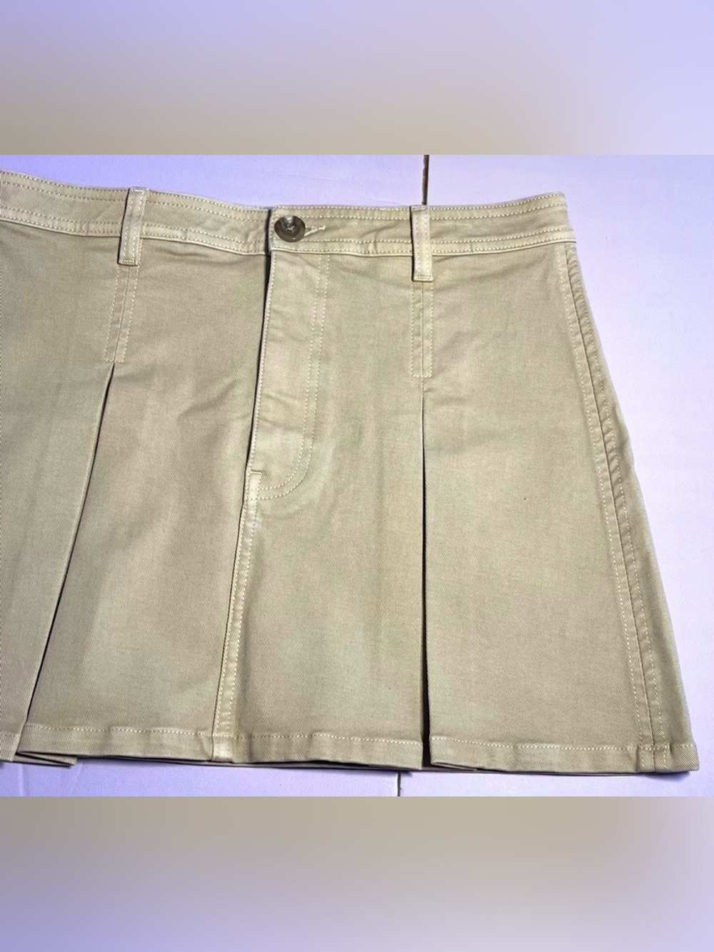 DL 1961 Size 28 Utility Mini Skirt Almond Soft Khaki Twill Classic Pleat Cotton - Picture 7 of 14